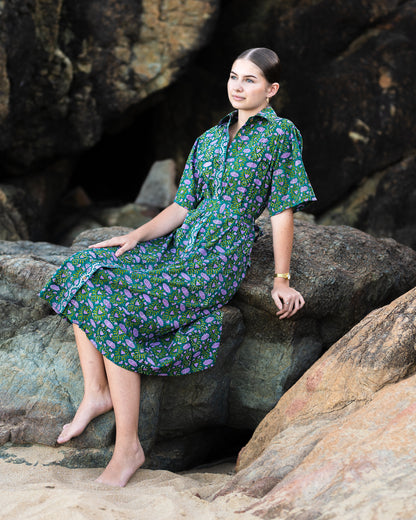 Tanvi Emerald Dress — Hand block printed