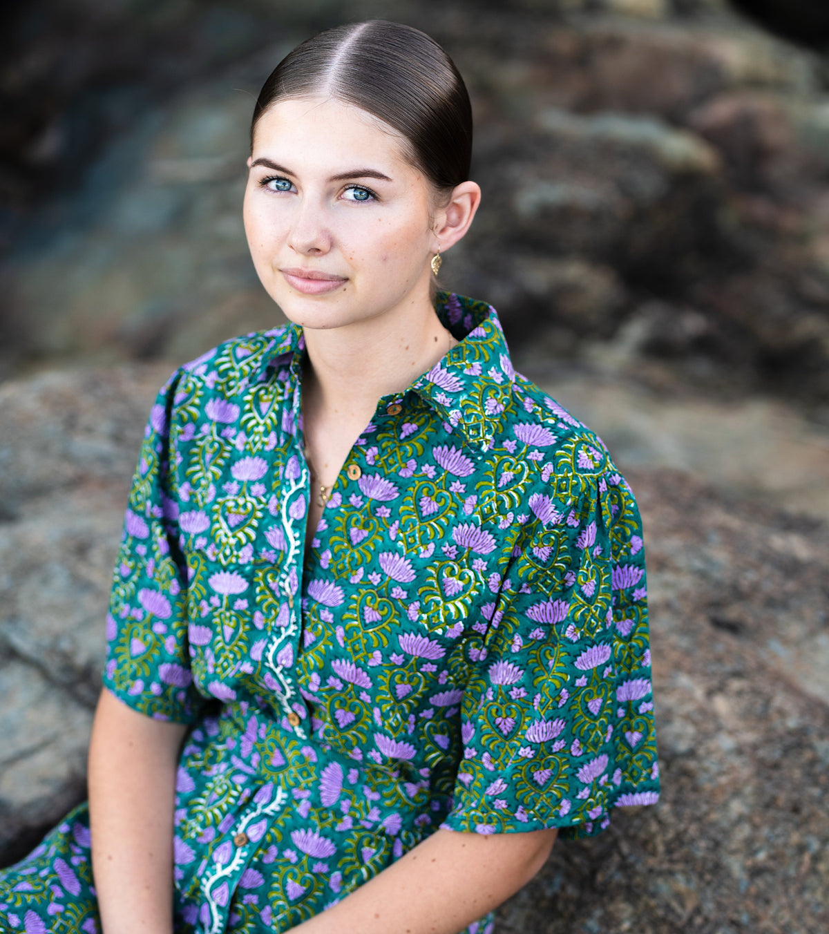 Tanvi Emerald Dress — Hand block printed