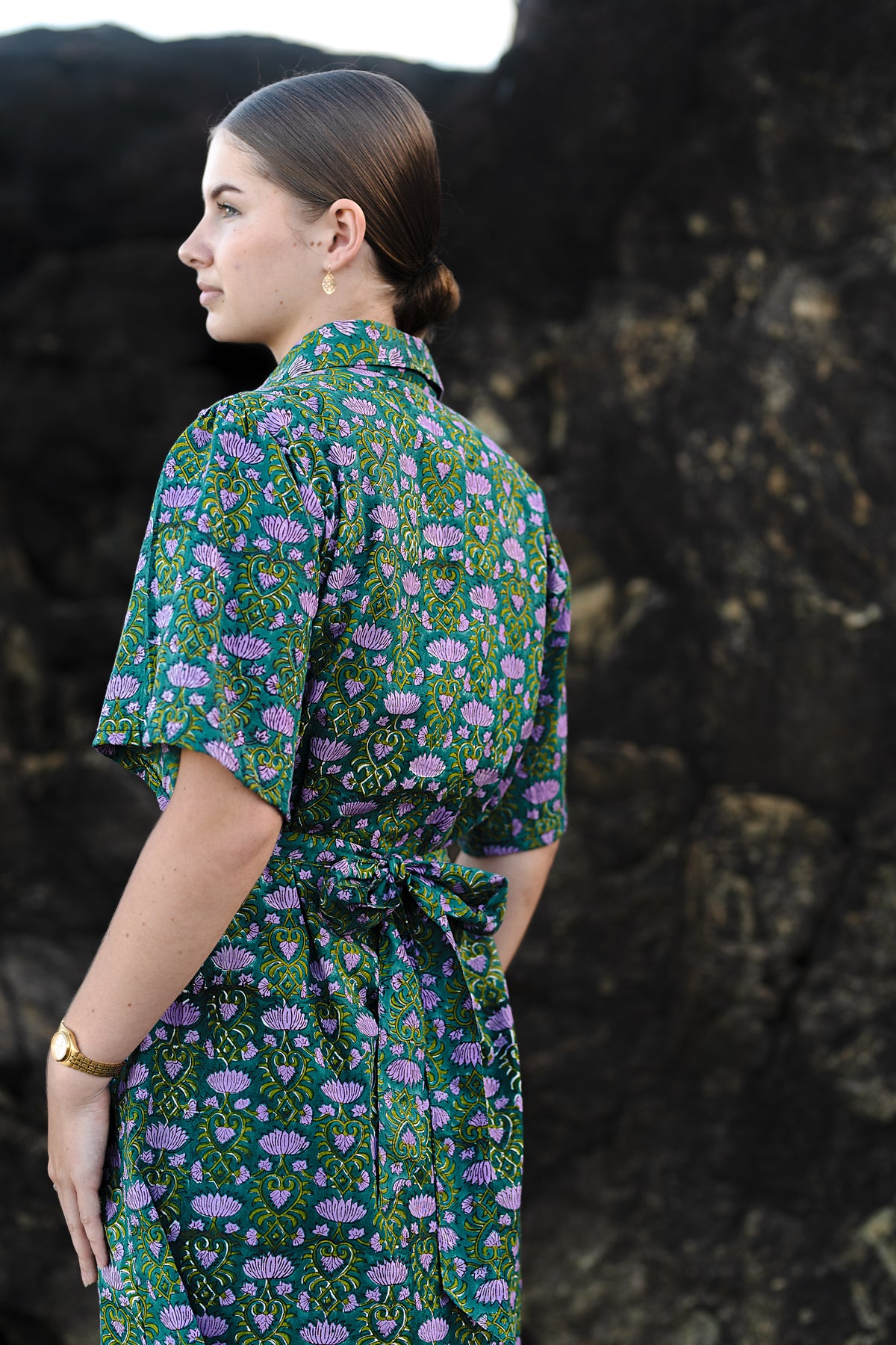 Tanvi Emerald Dress — Hand block printed