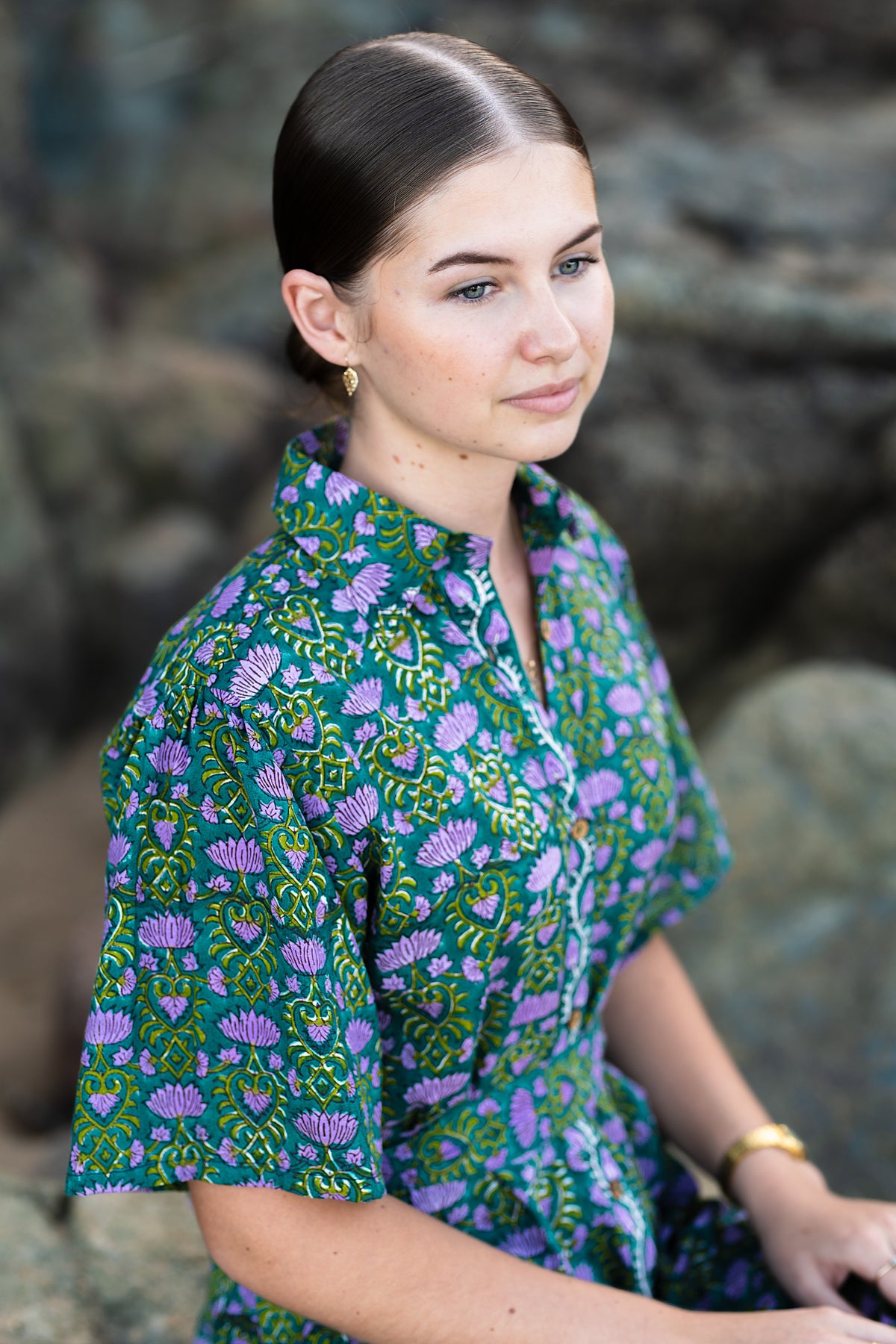 Tanvi Emerald Dress — Hand block printed