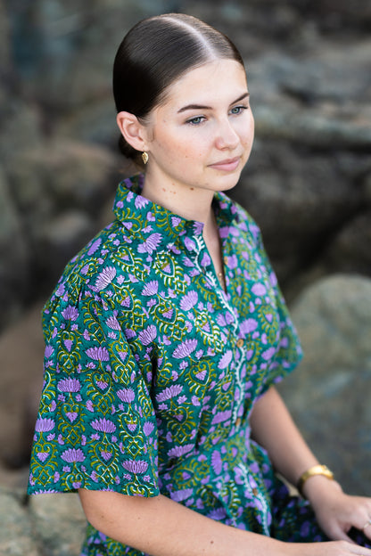 Tanvi Emerald Dress — Hand block printed