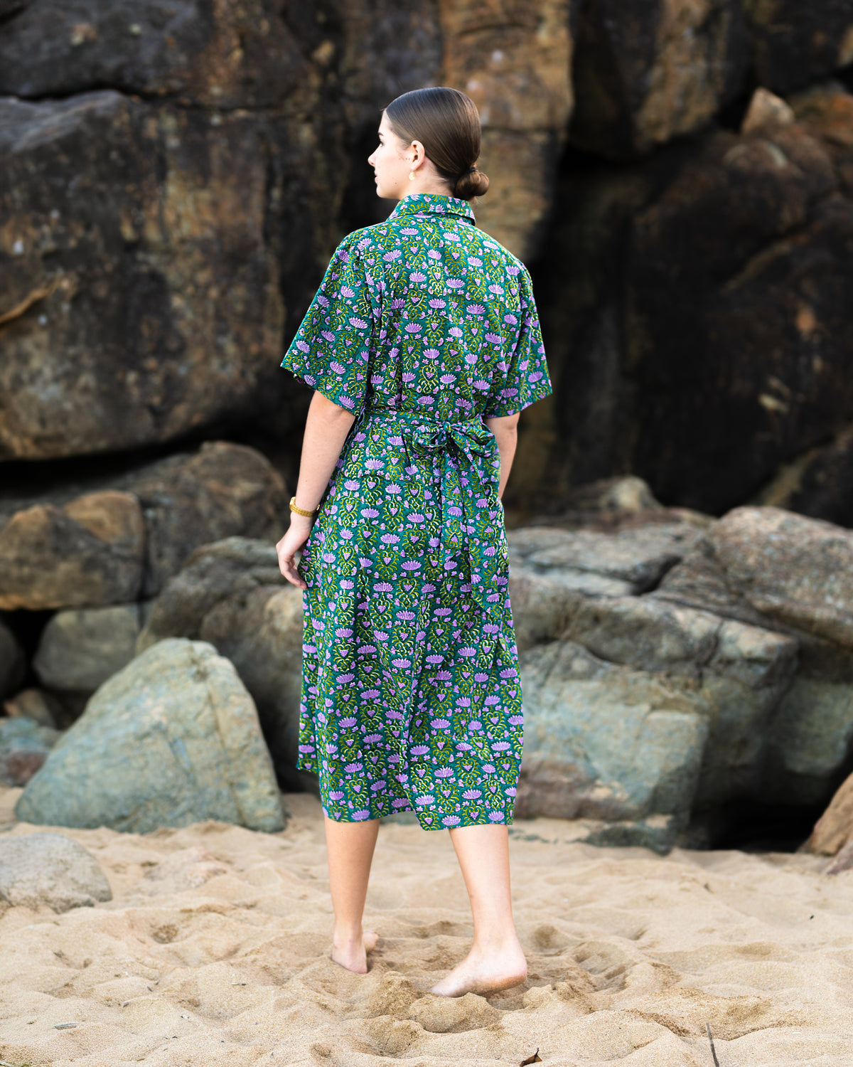 Tanvi Emerald Dress — Hand block printed