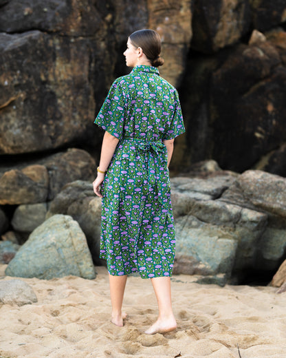 Tanvi Emerald Dress — Hand block printed