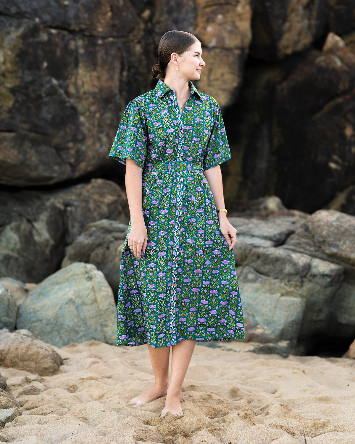 Tanvi Emerald Dress — Hand block printed