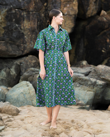 Tanvi Emerald Dress — Hand block printed