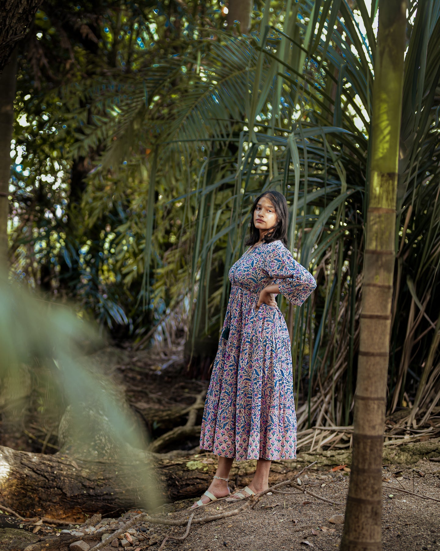 Deveshi Multi-Color Floral Maxi Dress - Hand Block Printed