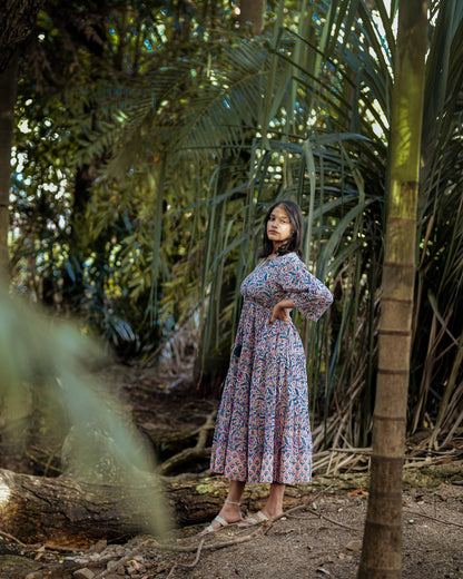 Deveshi Multi-Color Floral Maxi Dress - Hand Block Printed