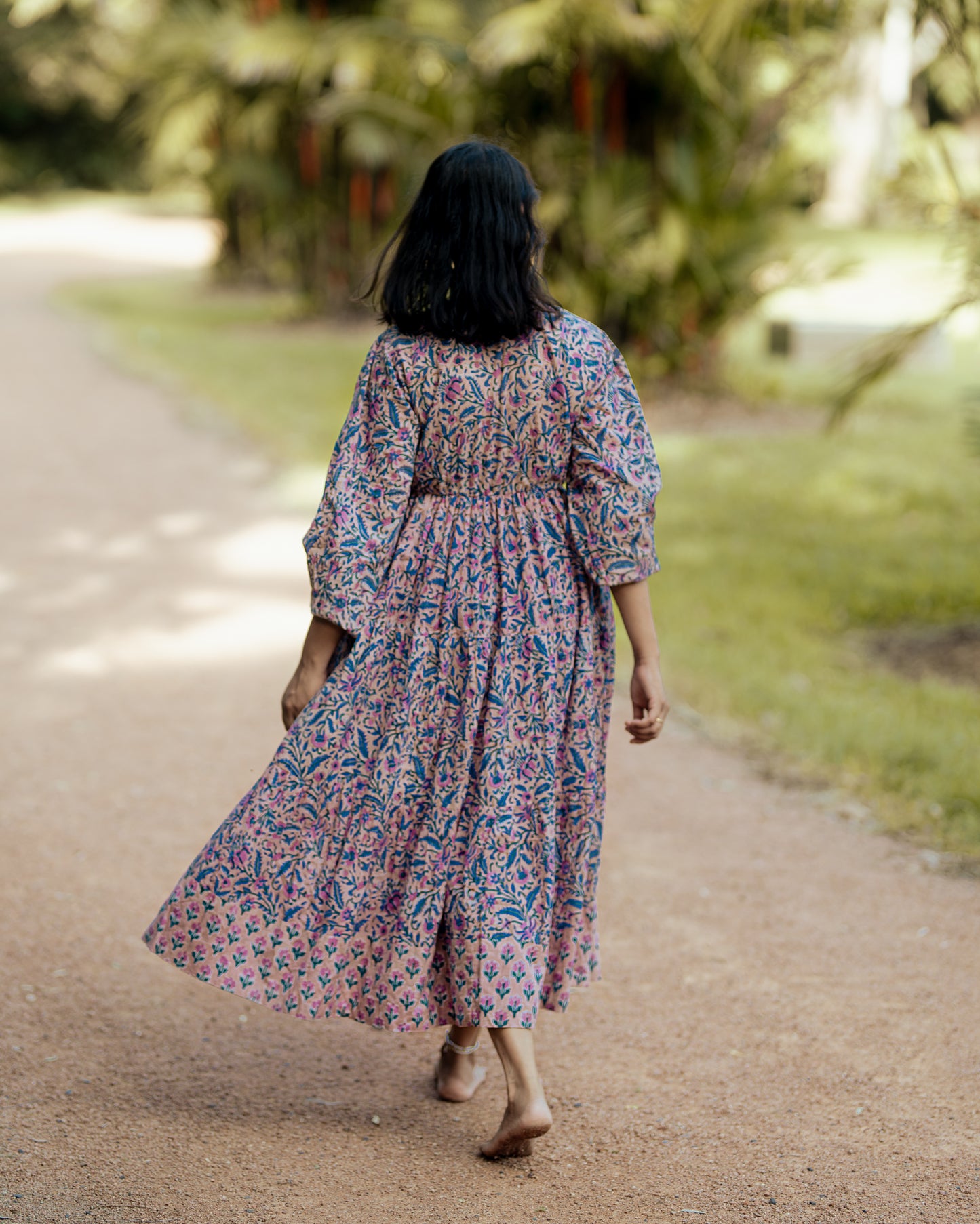 Deveshi Multi-Color Floral Maxi Dress - Hand Block Printed