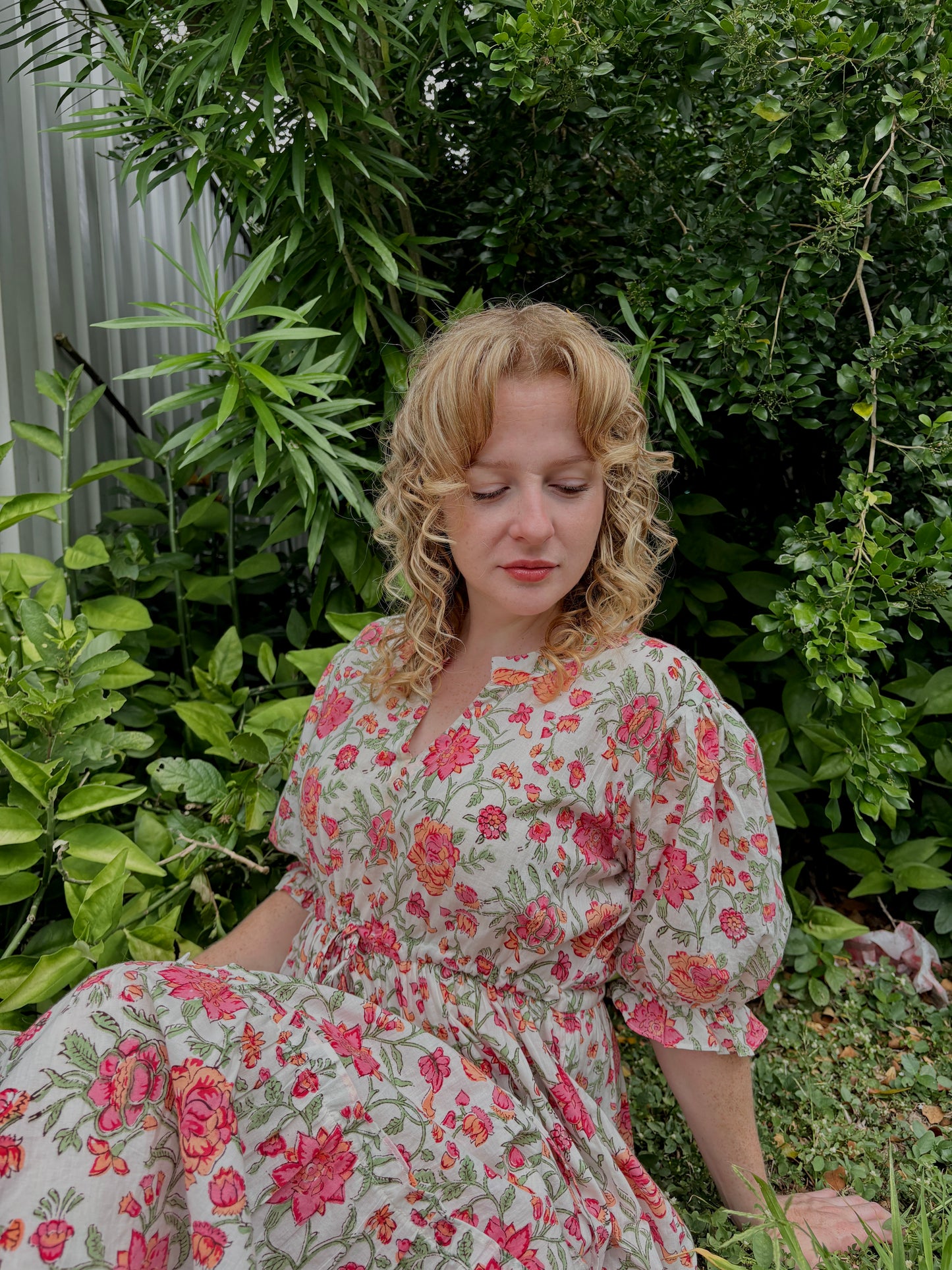 Pink Bloom Maxi Dress - Hand Block Printed Cotton