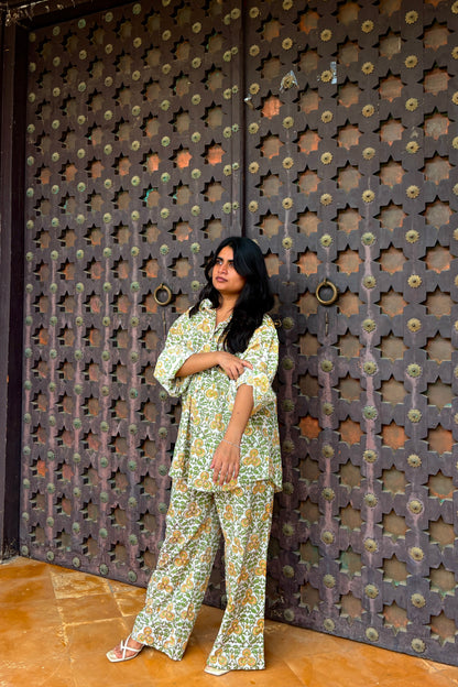 Detail shot of traditional wooden buttons on Prashansa shirt