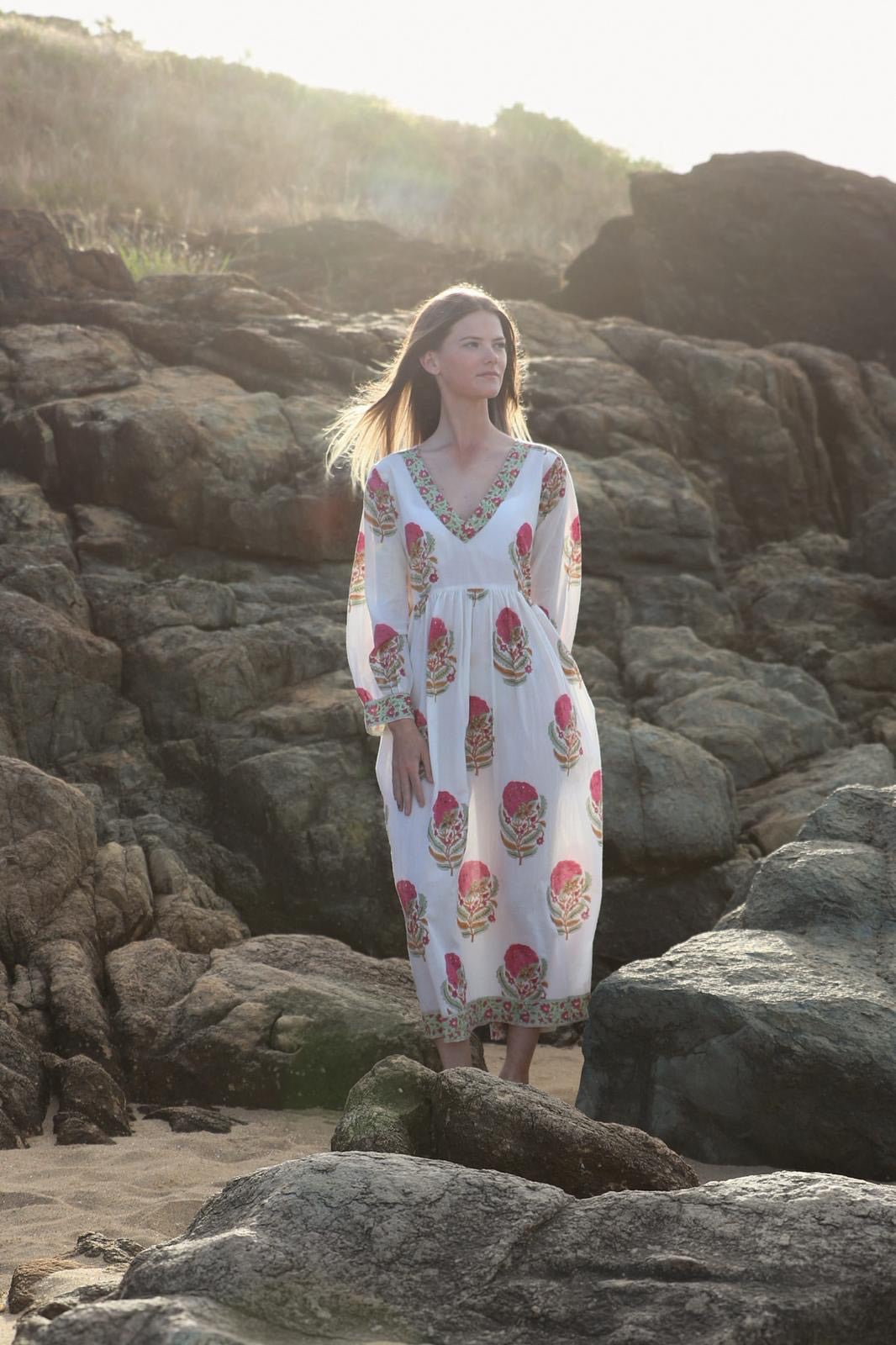 Full length view of Blush Tale maxi dress with relaxed fit