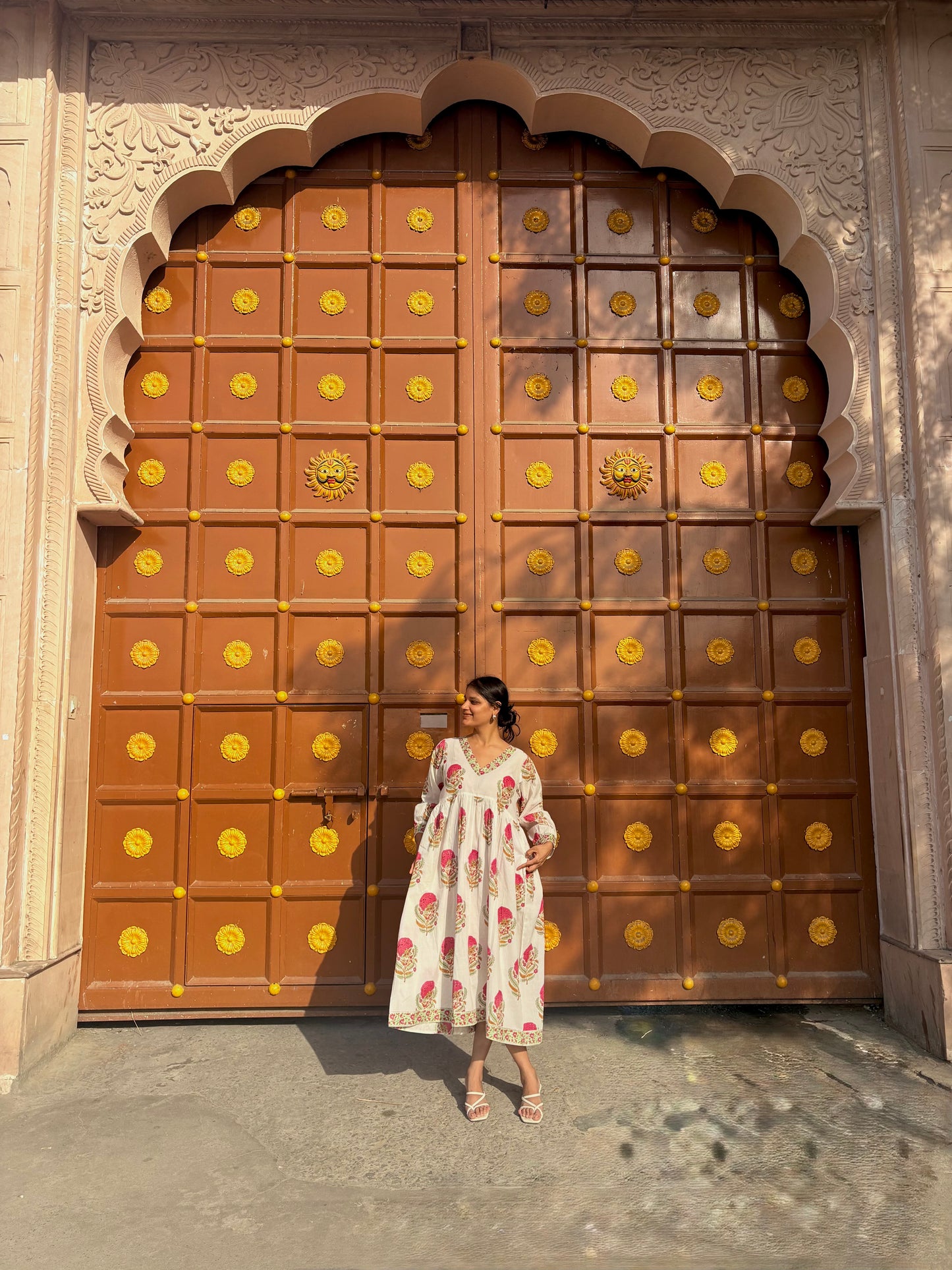 Full length view of Blush Tale maxi dress with relaxed fit