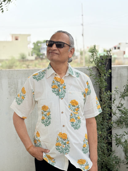 Honey Glow yellow shirt showing relaxed fit and comfortable style