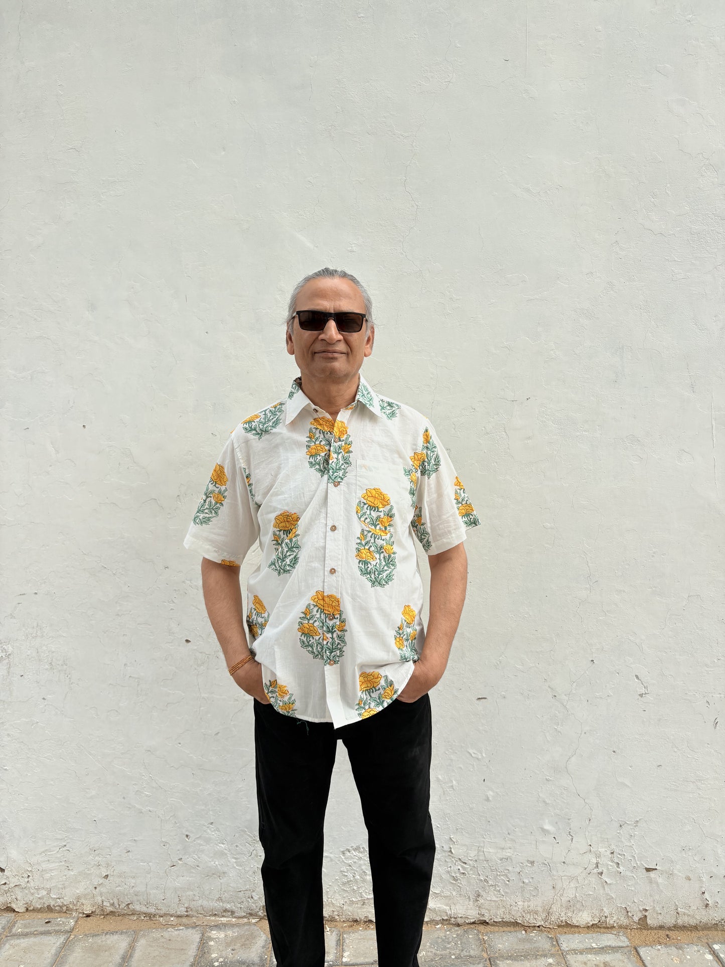 Honey Glow yellow shirt showing relaxed fit and comfortable style