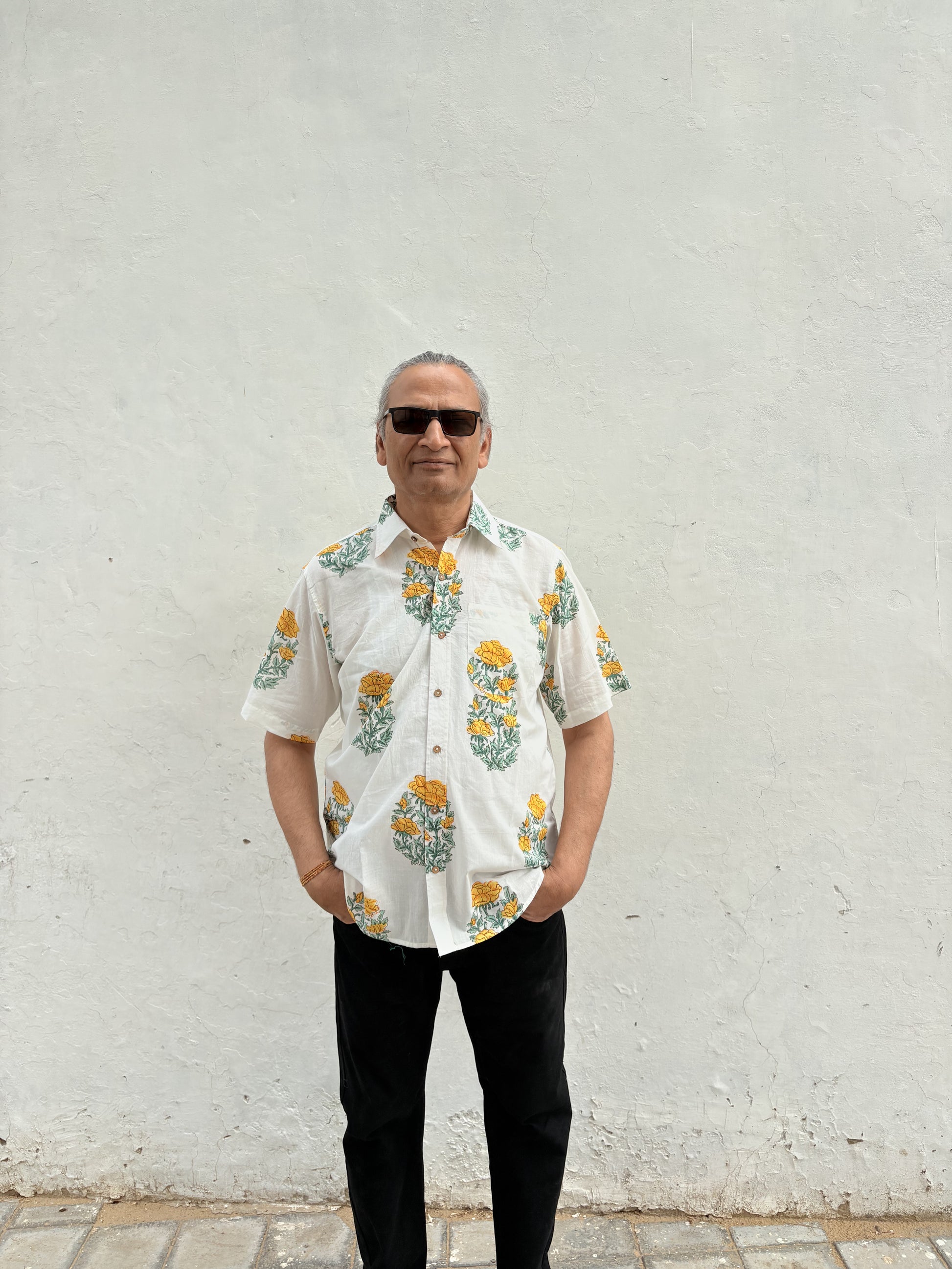 Honey Glow yellow shirt showing relaxed fit and comfortable style