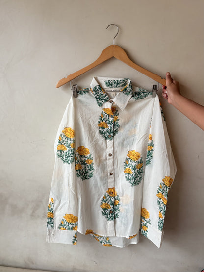 Close-up of warm golden yellow color on handwoven cotton