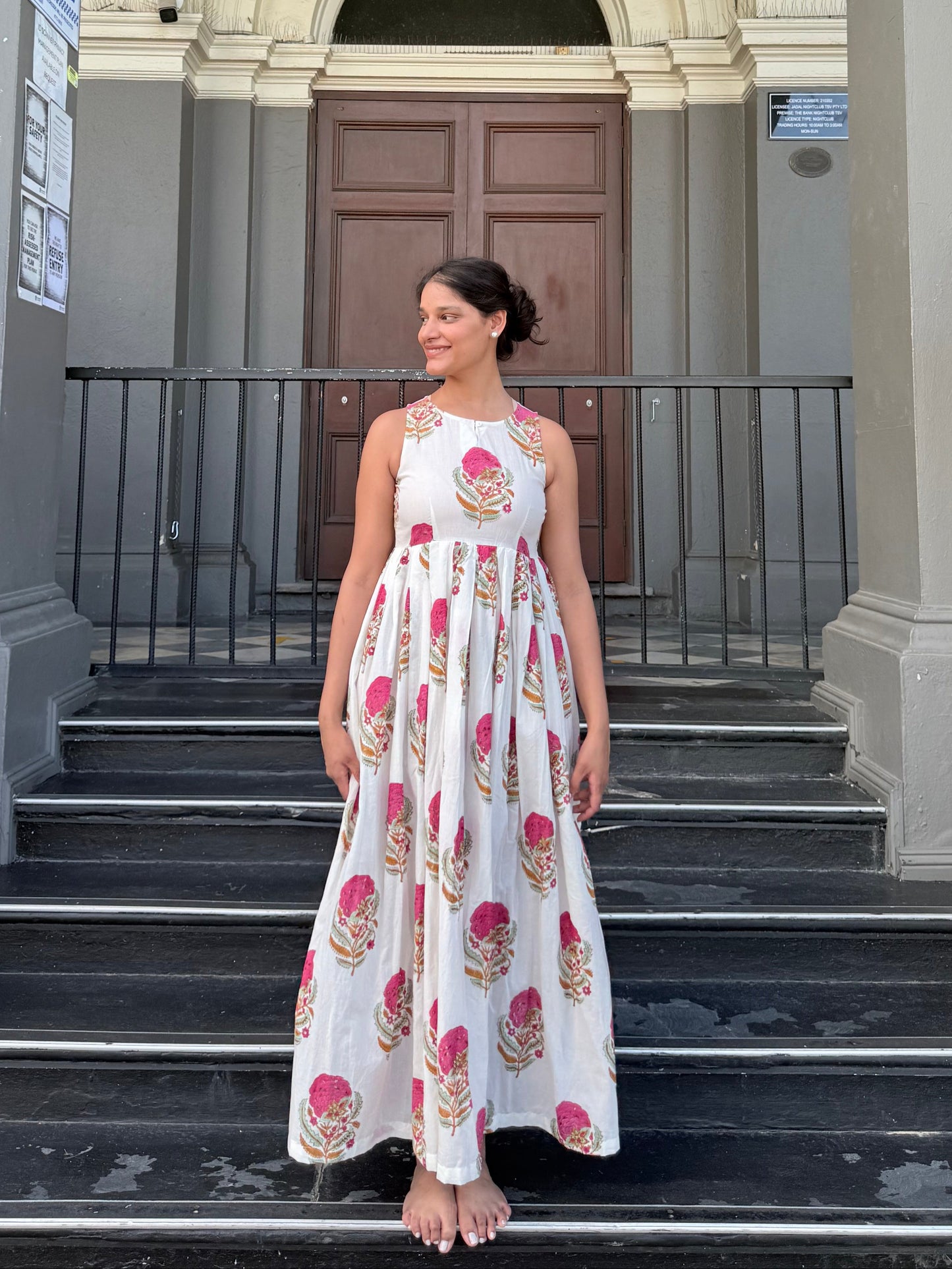 Full length view of Mughal Bloom halter neck maxi dress