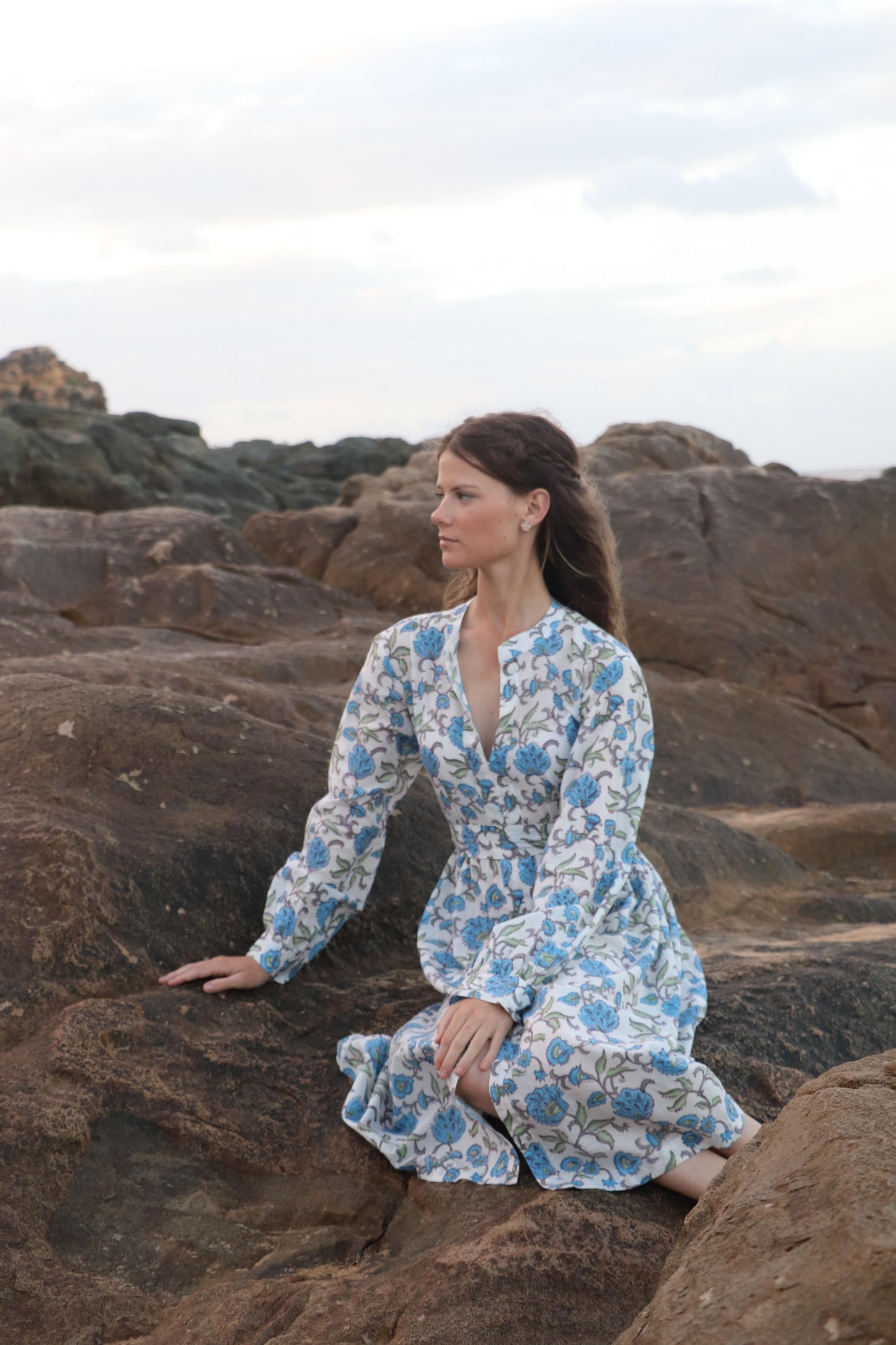 Full view of Seaside Breeze midi dress with relaxed fit"