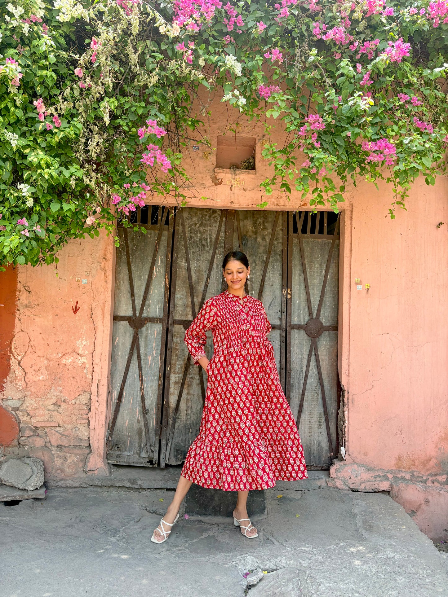 Full length view of Sunset Muse dress with full sleeves