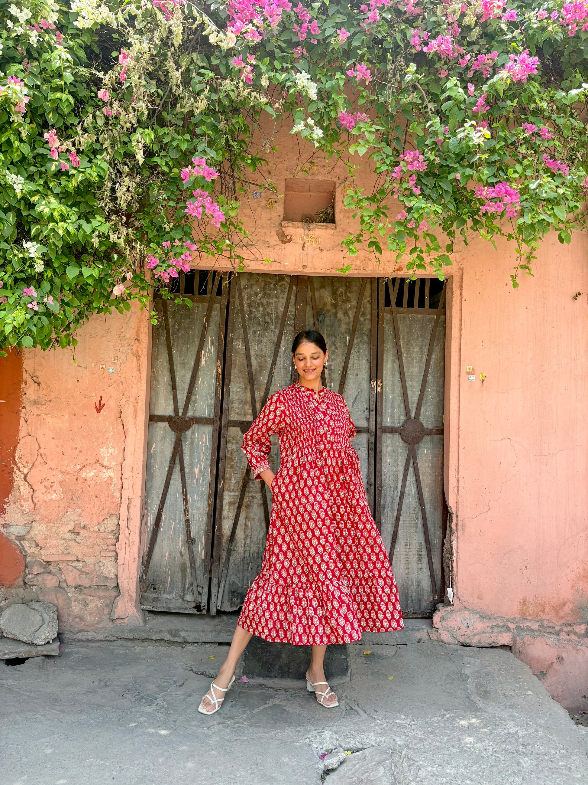 Full length view of Sunset Muse dress with full sleeves