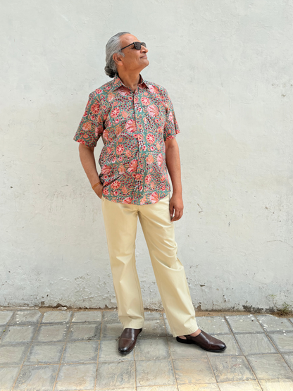 Close-up of fresh green color on handwoven cotton fabric