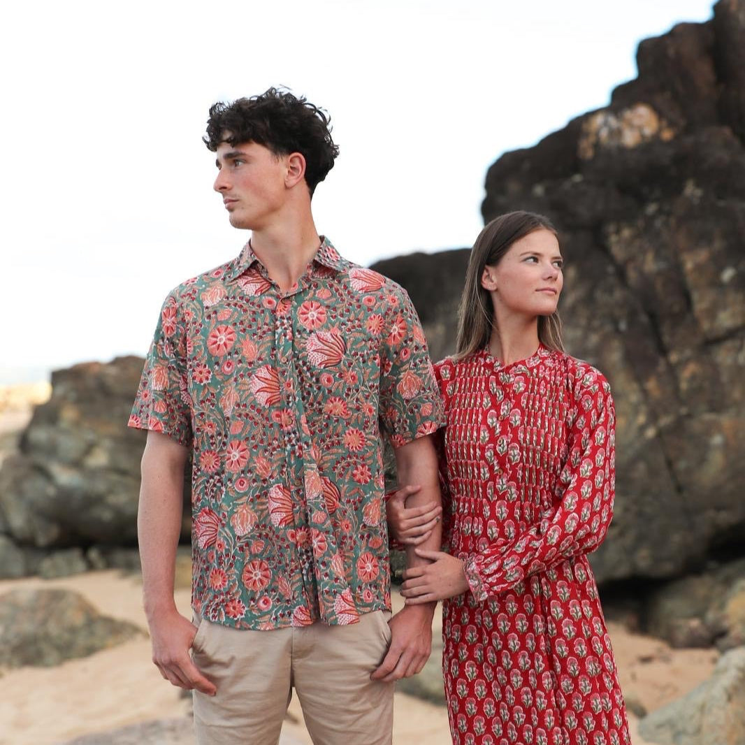 Close-up of fresh green color on handwoven cotton fabric