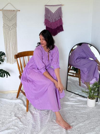 Full view of Violet Verse lavender midi dress