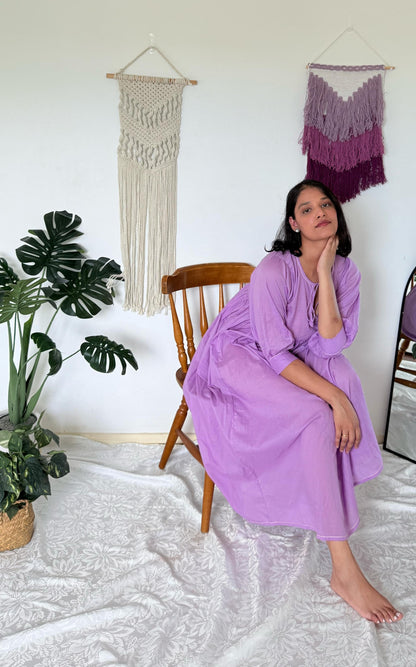 Full view of Violet Verse lavender midi dress